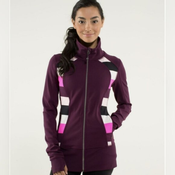 Lululemon Women Plum Nice Asana Jacket Stripes Size Tag Missing - Picture 1 of 12